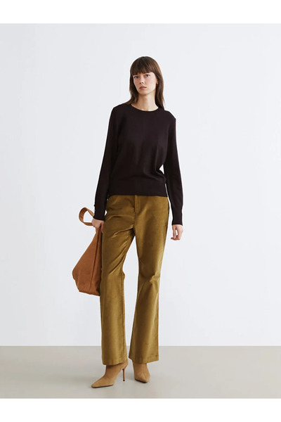 LC Waikiki Khaki Dar Fit Flared Women's Velvet Trousers