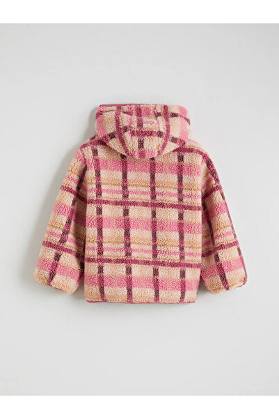 LC Waikiki cu glugă Palton de pluș pentru fete în carouri