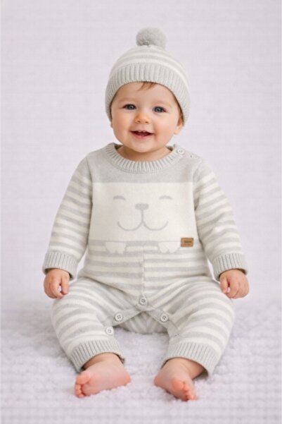 HANNA Salopetă tricotată cu caciulita Uluda cu dungi gri