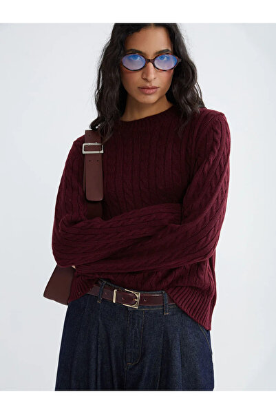 LC Waikiki Дамски пуловер от плетено платно с кръгло деколте и самодесен деколте