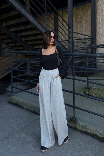 bacc Gray Pleated Detailed Spanish Ultra Soft Fabric Trousers Bcdf-25P0002