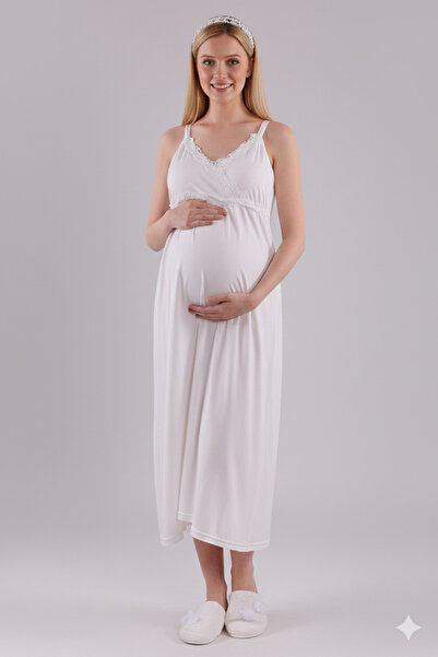 Lohussa Yeni Sezon Ekru Askılı Yazlık Özel Tasarım Dantel Detaylı %100 Pamuk ...