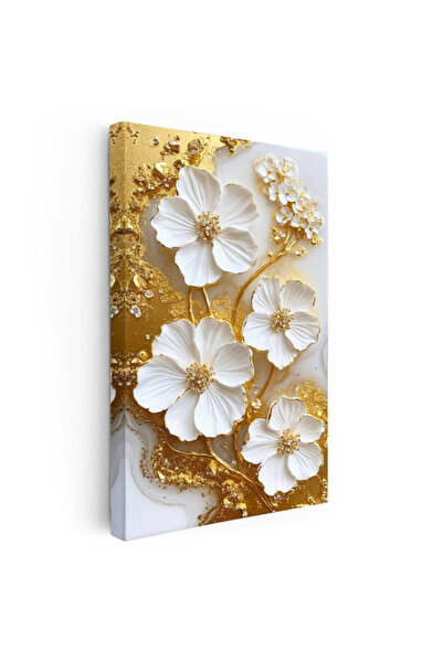 Tablofest Dikey Kanvas Tablo Belirgin Damar Detaylı Çiçekler Çiçek Tablosu Ev...