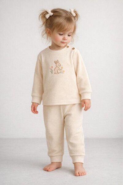 Superbaby Memoza set embroidered with rabbit – 100% cotton, beige