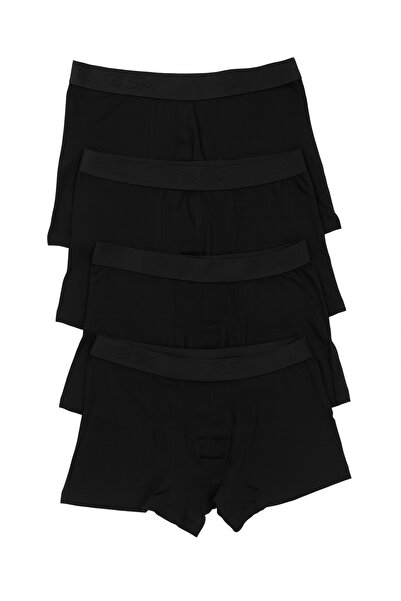 BSM Erkek 4'lü Siyah Pamuklu Lastik Bel Strech Boxer