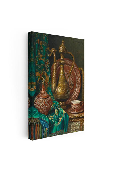 Tablofest Dikey Kanvas Tablo Bakır İbrik Ve Kase Oryantalist Ressam Tablosu E...