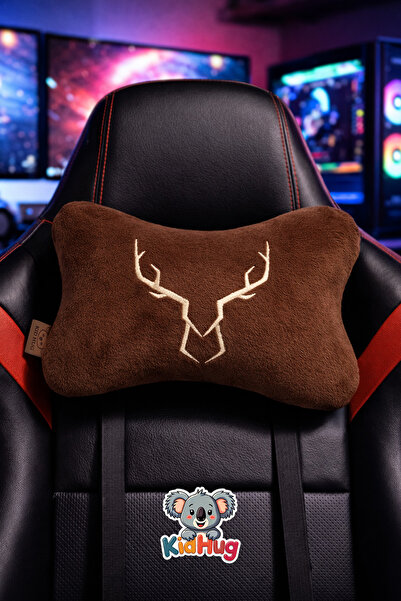 Gamer Plush Seat Cushion with Rubber – Neck Support Cushion, Vehicle & Gaming Seat Compatible Coffee