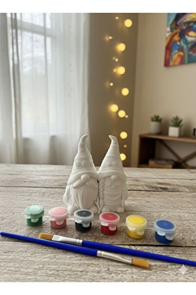 METAKEY3D Sevimli Bahçe Cüceleri Boyama Seti - 2'li Figür + Boya + Fırça Dahi...