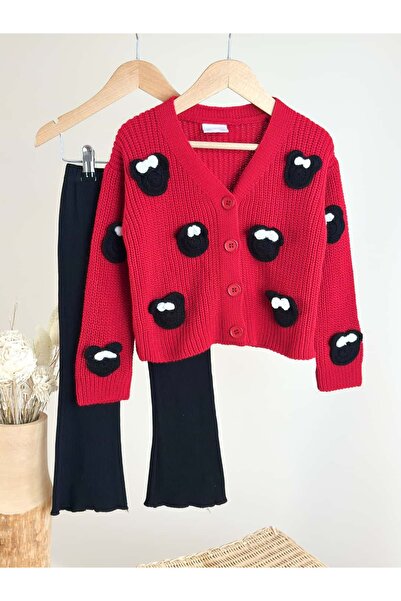 Pinkitokids Set pentru fete, cardigan și jambiere cu detalii Minnie tricotate