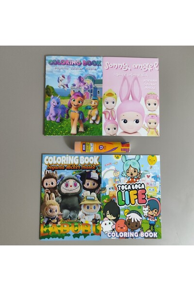 ada çanta kırtasiye 4 adet stickerli boyama kitabı ve 12 li tüp kuruboya (Pon...
