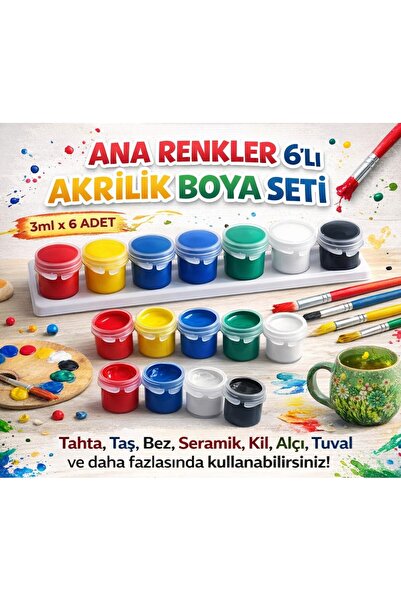 PRİNTOPİA DESİGN 5 Adet 6'lı 3ml Ana Renkler Akrilik Boyama, Etkinlik Hobi Bo...