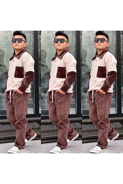 Burçak Butik طقم ملابس علوي وسفلي للأولاد بعمر 8/16 سنة