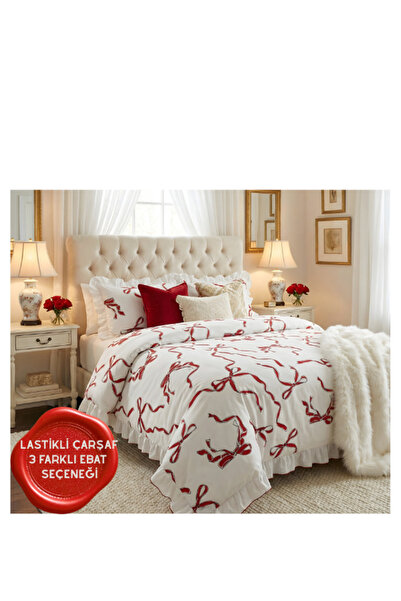 SHome Premium Quality 100% Cotton Ruffled Double Duvet Cover Set with Elastic...