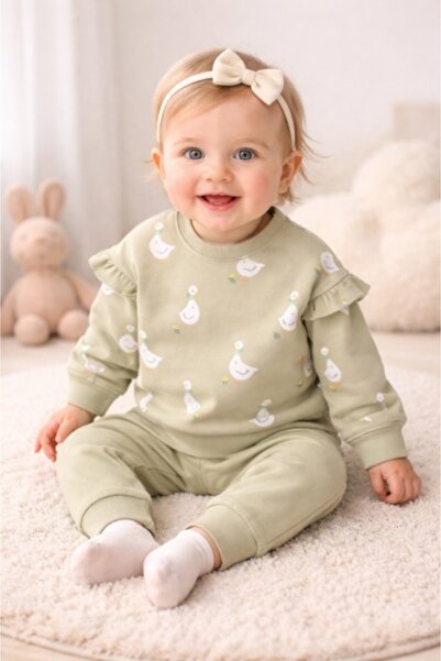 Superbaby Memoza set with duck pattern, green – comfortable cotton outfit