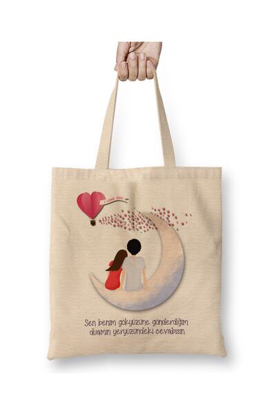 Toyaso День закоханих Подарунок коханій 05 Біла тканинна сумка з довгими ручк...