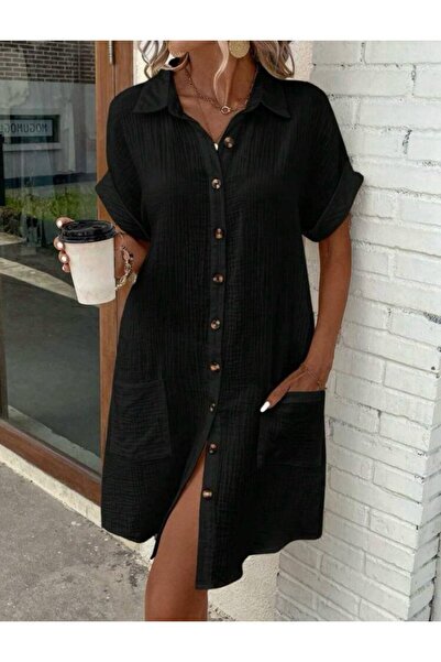 FRESCO SCARFS Rochie midi din viscoză, cu mâneci scurte, cu decolteu și cu fa...