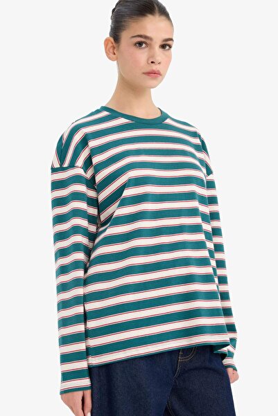 DeFacto Oversized Wide Fit Crew Neck Long Sleeve T-Shirt G6205Ax25Cw