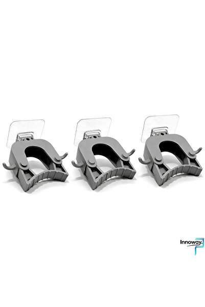 Innoway Duvara Yapışkanlı Mop Askısı – 3 Adet Mandallı Askılı Mop Tutucu, Süp...