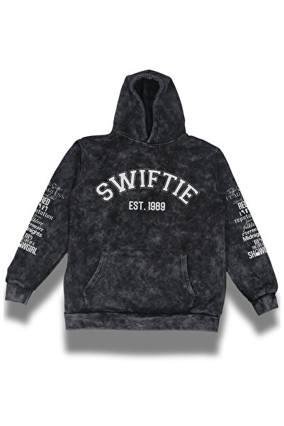 Fuddy Moda سويت شيرت للجنسين قصة فضفاضة سويفتي ألبومز أكمام مطبوع بغطاء رأس ق...