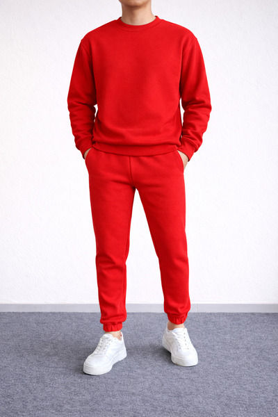 Revasser Unisex Kadın/Erkek DÜZ Alt Üst Pamuklu Jogger Sıfır Yaka Sweatshirt ...