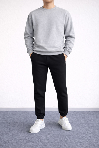 Revasser Unisex Kadın/Erkek DÜZ Alt Üst Pamuklu Jogger Sıfır Yaka Sweatshirt ...