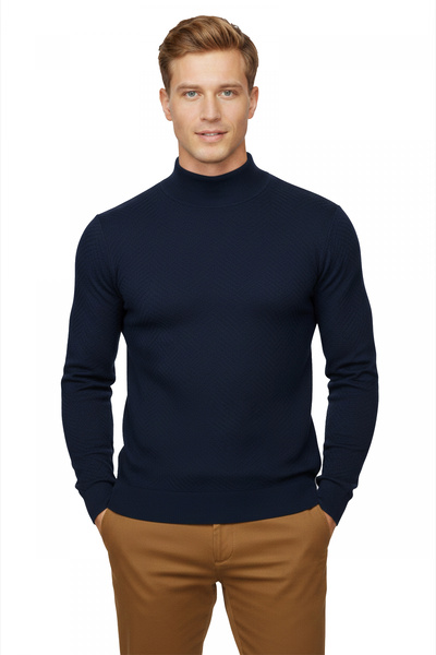 DeepSEA Синій трикотажний светр з напівкомірцем і еластичною вставкою 2505516