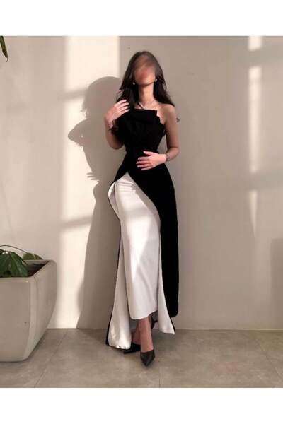 hind fashion Elegant Barbie-style evening dress | Black and white with a bow ...