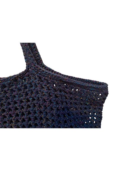 Perlaçeşme Macrame Rope Hand Knitted Glittery Navy Blue Women's Mesh Shoulder Bag