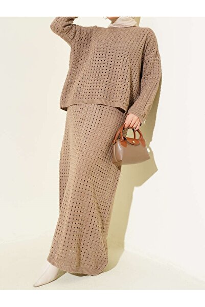 Burcia Lace-Like Knit Skirted Knitwear Double Set