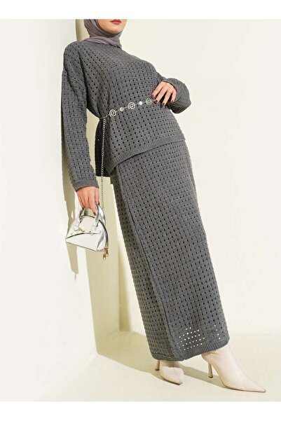 Burcia Lace-Like Knit Skirted Knitwear Double Set