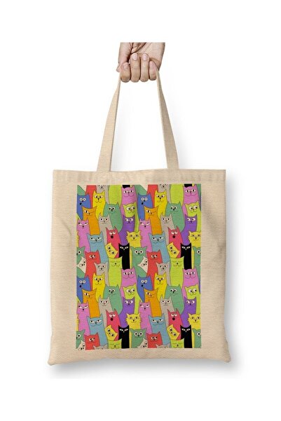 Toyaso Cute Cats Cats White Cloth Bag Long Handle Shopping Bag Beach Bag