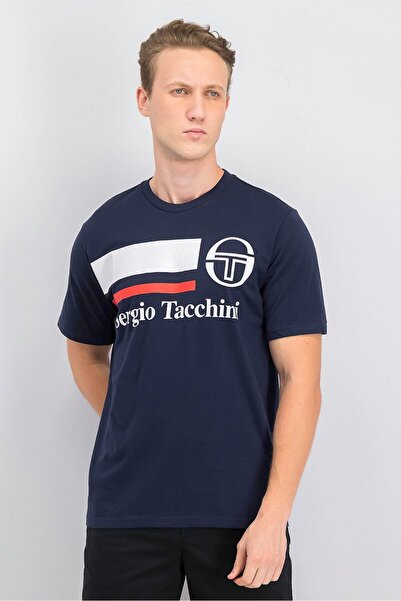 Sergio Tacchini تيشيرت رجالي برسومات فالكاد، كحلي وأبيض