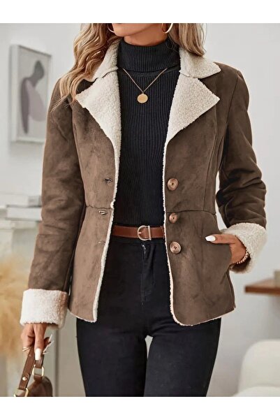 FRESCO SCARFS Women's Long Sleeve Front Buttoned Pocket Detailed Short Suede ...