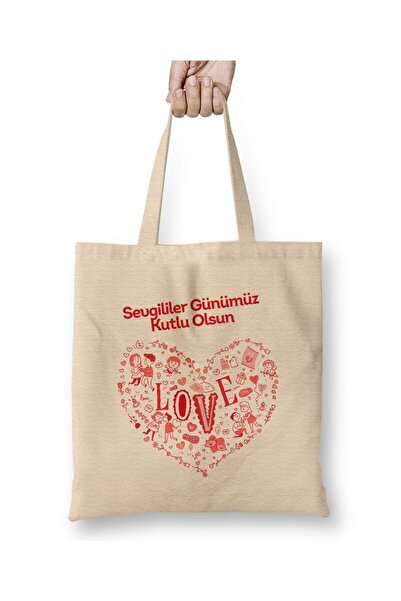 Toyaso Valentine's Day Gift for Lover 016 White Cloth Bag Long Handle Shoppin...