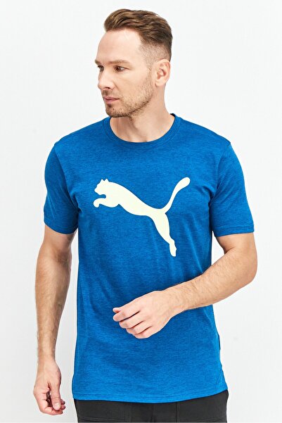 Puma Men Regular Fit Short Sleeves Heather Cat Tee, Digi Blue
