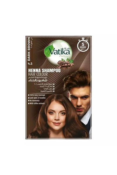 Vatika Henna Shampoo Hair Color With Coffee Extracts 20ml- 4.5 Dark Brown