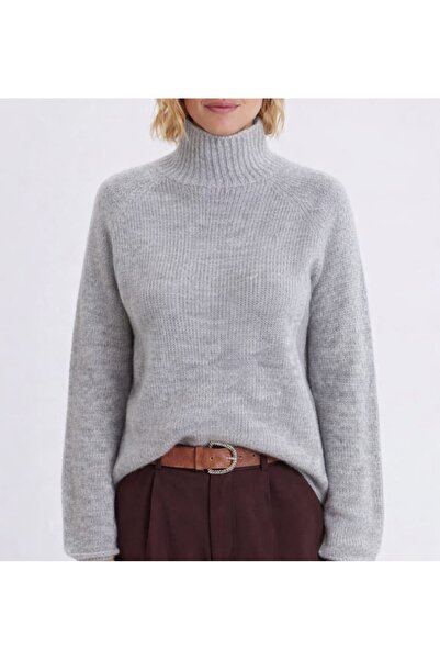 NSRKNİTWEAR Women's Gray Turtleneck Long Sleeve Sweater Sweater