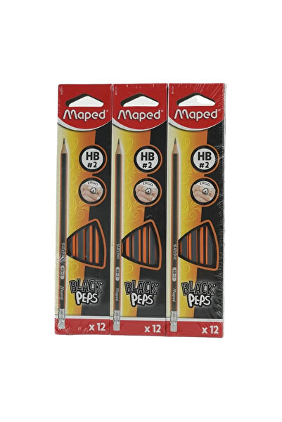 Maped Black Peps Hb Pencil Box, Pencil with Tipped Eraser, 12 Pieces Per Box-...