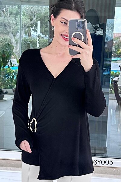 İnce Topuk Double-Breasted Strawberry Blouse with Collar Buckle 6Y005