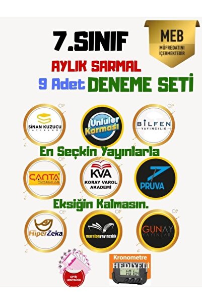 Fenomen Yayıncılık 7. Sınıf Aylık Sarmal Deneme Seti 9 Adet (Hediyeli) Fenome...