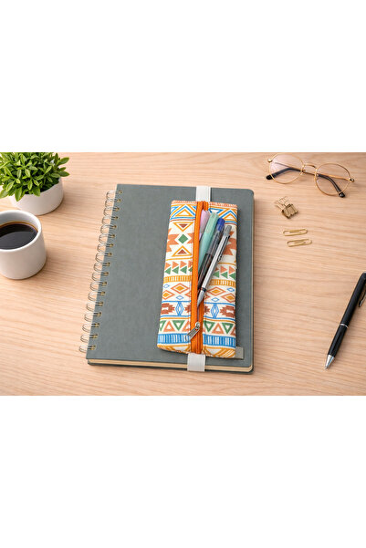 SYAZE Orange Ethnic Patterned Elastic Notebook Top Pen Holder – Digital Print...