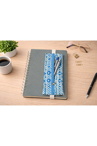 SYAZE Blue Ethnic Patterned Elastic Notebook Top Pen Holder – Digital Printed...