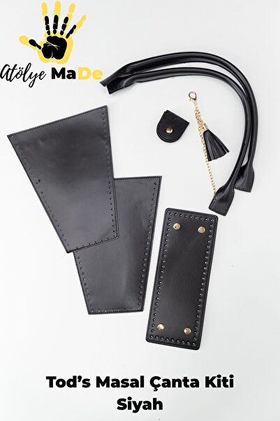 Atölye MaDe Σετ τσάντας Tods Masal Series, Σετ δερμάτινης πλεκτομηχανής, Μαύρ...