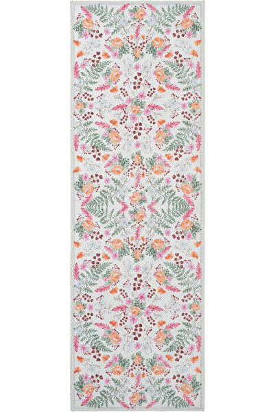 Cool Halı Florence Krem Turuncu Renkli Çiçekli Vintage Bohem Yıkanabilir Şöni...