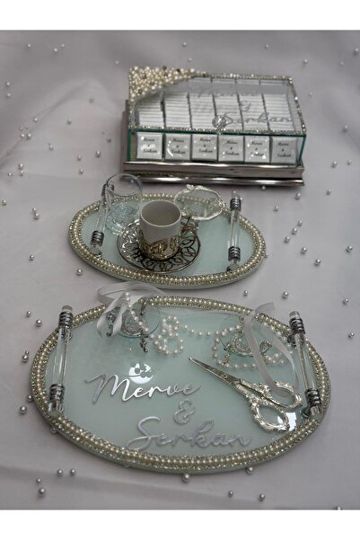 GÜRLEK TEKSTİL Nişan Tepsisi Kız Isteme Tepsi Makas Yüzüklük Damat Kahvesi Çi...