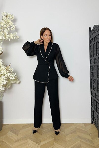 gesmoda G1702 İnci Detaylı Takım Siyah