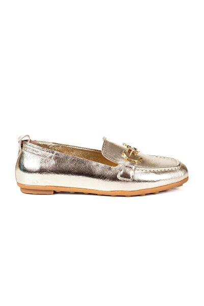 VİVENS MODA Women's Gold Buckle Casual Ballet Shoes