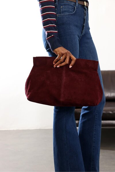 5in1Canpolat Burgundy Paris Suede Clutch Bag 7981