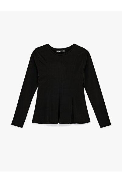 Koton slim fit Tricou cu mânecă lungă din țesătură Sandy guler rotund Peplum ...