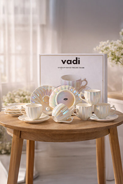 Vadi Oyster Model Pearlescent 6-Person Porcelain Coffee Cup Set